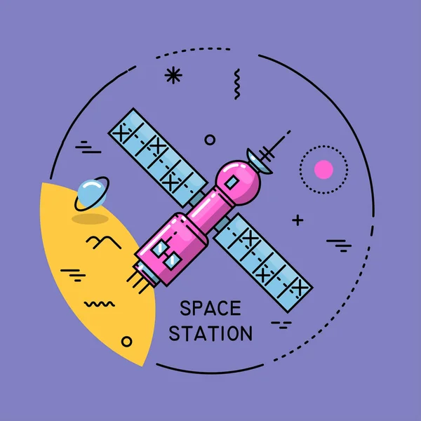 Flache Raumstation im Kosmos — Stockvektor