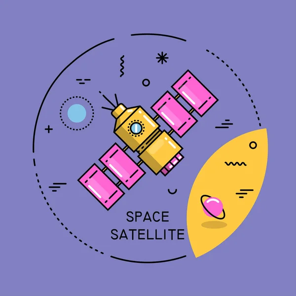 Platte lijn satelliet in de ruimte — Stockvector