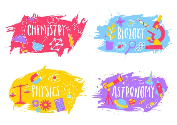 Conjunto de emblemas científicos da escola colorida — Vetor de Stock