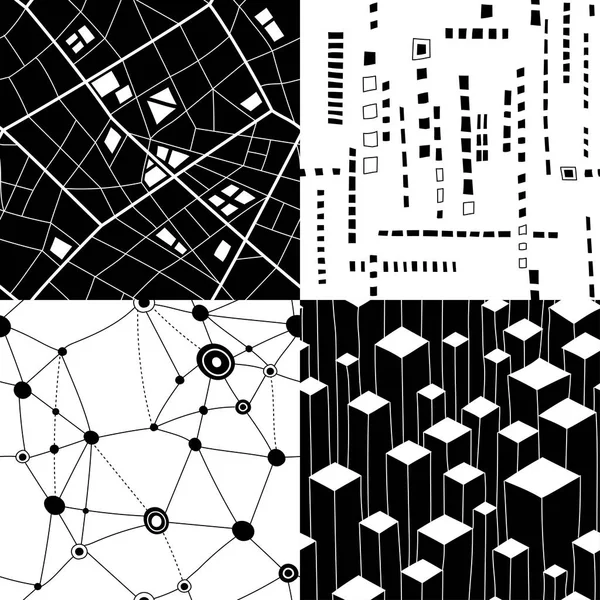 Padrões urbanos monocromáticos sem costura —  Vetores de Stock