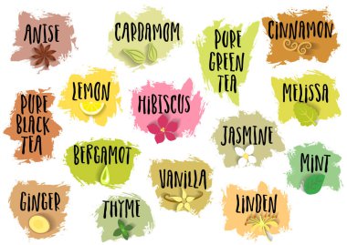 Çay katkı maddeleri çizilmiş Amblemler el