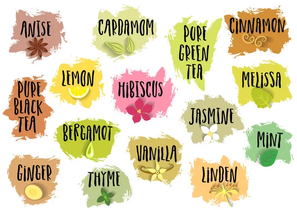 Çay katkı maddeleri çizilmiş Amblemler el