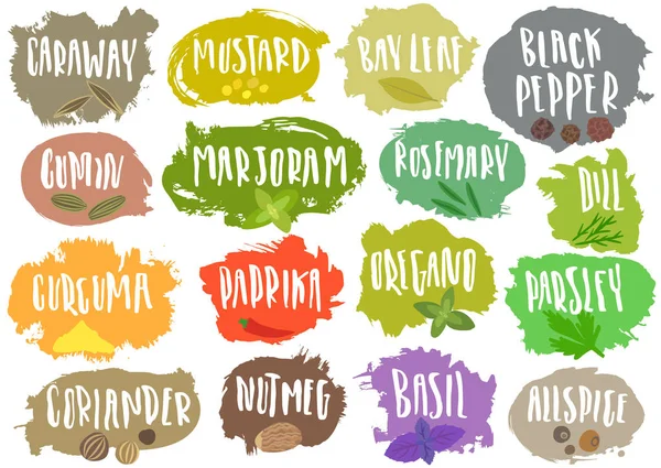 Trendy el ambalaj baharat için çizilmiş Amblemler