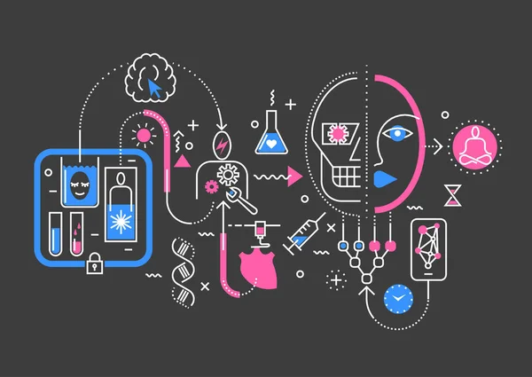 Gelecekteki tıp ve yaşam uzatma ince hat illüstrasyon