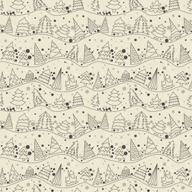 Kesintisiz çizgi deseni Noel ağaçları