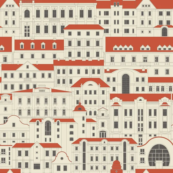 Sorunsuz vektör ince çizgi desen eski kasaba kırmızı çatılar ile