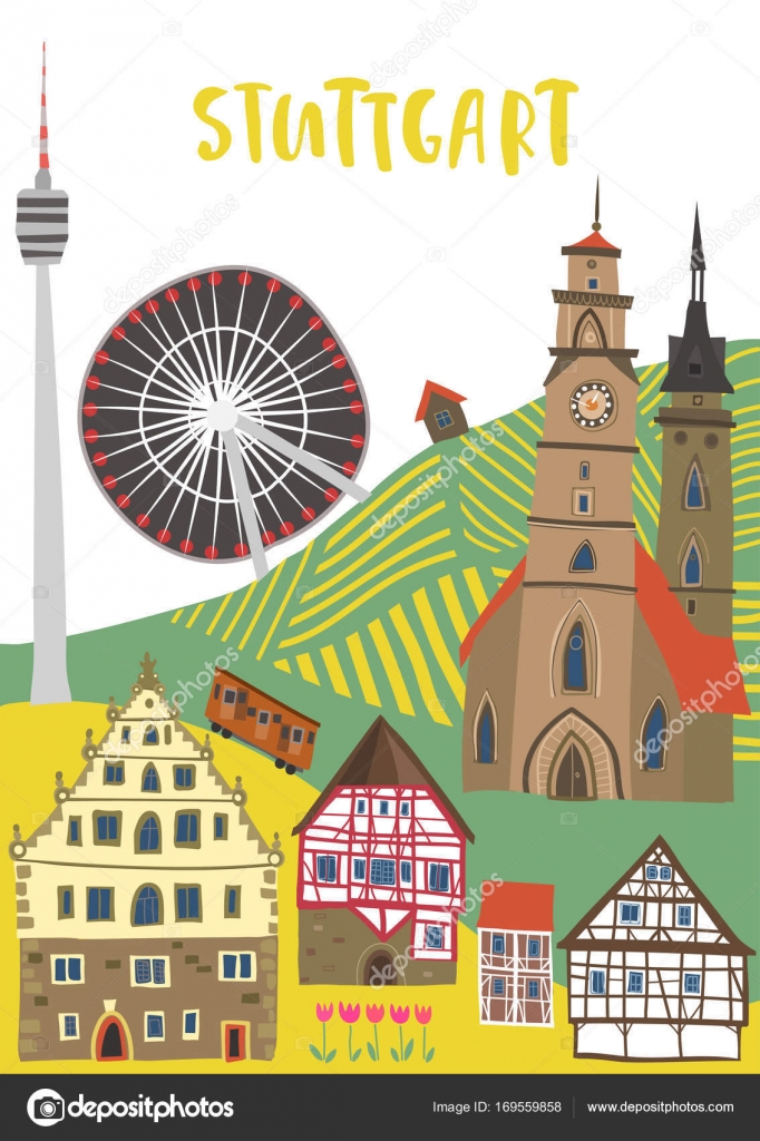 Hand drawn vector illustration of Stuttgart landmarks Stock Vector ...