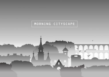 Vektör sisli siyah beyaz şehir