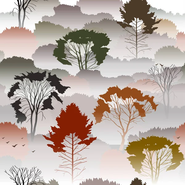 Modèle sans couture de forêt d'automne brumeuse — Image vectorielle