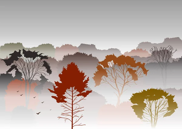 Sonbahar sisli orman illüstrasyon