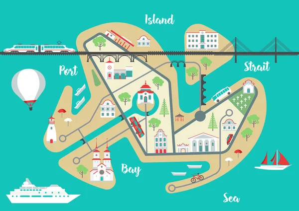 Adası vektör turistik düz Haritası