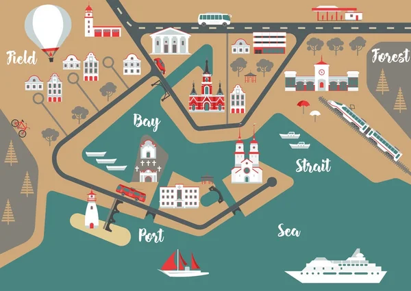 Vektör turistik düz Haritası