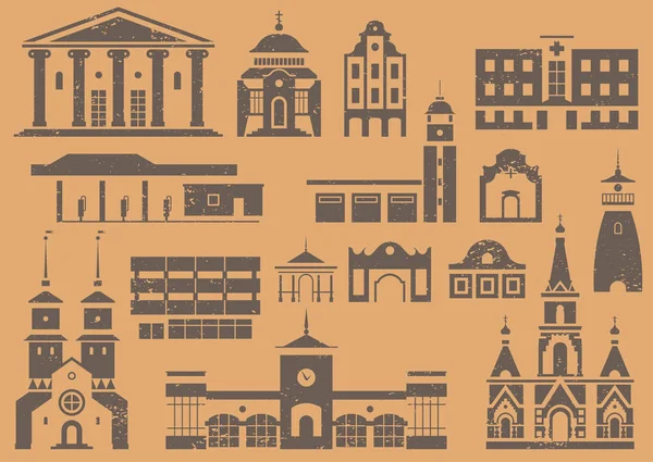 Iconos vectoriales de edificios urbanos — Vector de stock