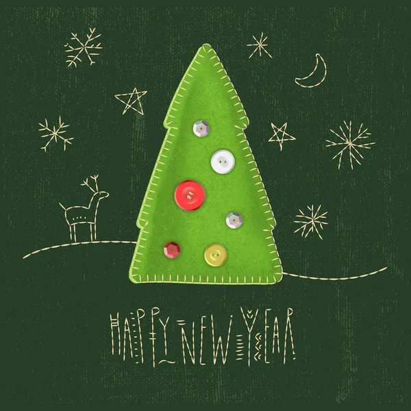 Ευχετήρια κάρτα με τσόχα χριστουγεννιάτικο δέντρο — Διανυσματικό Αρχείο