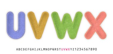Vektör gerçekçi keçe mektupları U, V, W, X