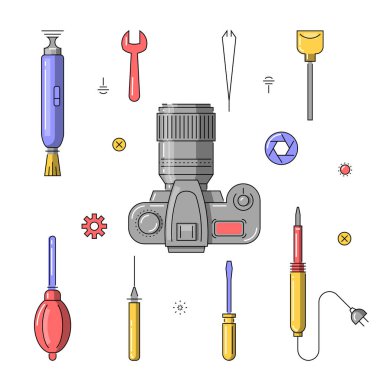 Camera repair vector illustration