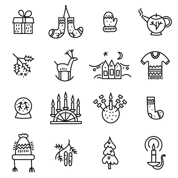 Dunne lijn Christmas icons — Stockvector