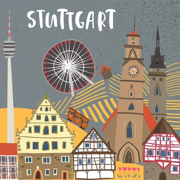 Tarjeta de recuerdo con marcas de Stuttgart — Vector de stock