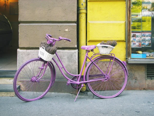 Fioletowy rower na ulicy Budapesztu — Zdjęcie stockowe