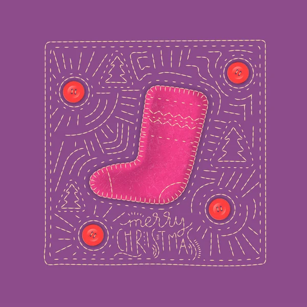 Vector Christmas wenskaart met roze vilt boot — Stockvector