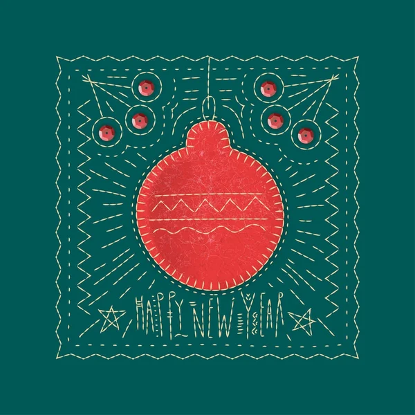 Carte de vœux vectorielle avec boule de Noël rouge — Image vectorielle