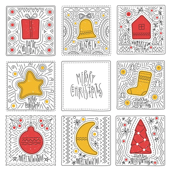 Salutations de Noël cartes tirées à la main — Image vectorielle