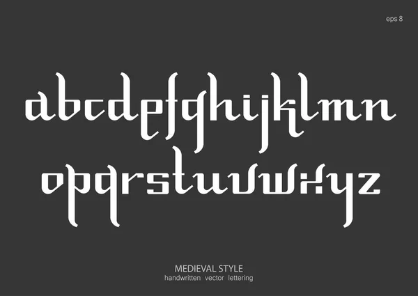 矢量字母集 小写字母在哥特式中世纪样式 简化的版本 黑色背景上的白色字母 — 图库矢量图片