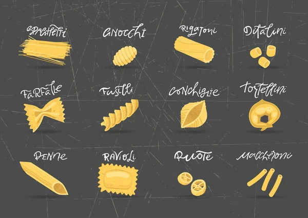 Vektör toplama çeşitli çizilmiş makarna. Ambalaj ve menü tasarımı için.