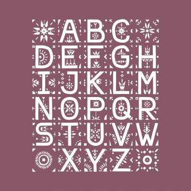Vektör sermaye alfabe. Patternded negatif boşluk ile dekoratif harfler.