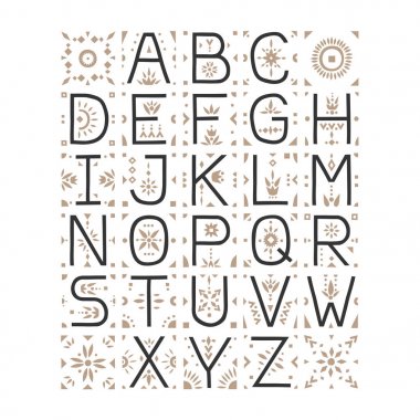 Vektör sermaye alfabe. Patternded negatif boşluk ile dekoratif harfler.