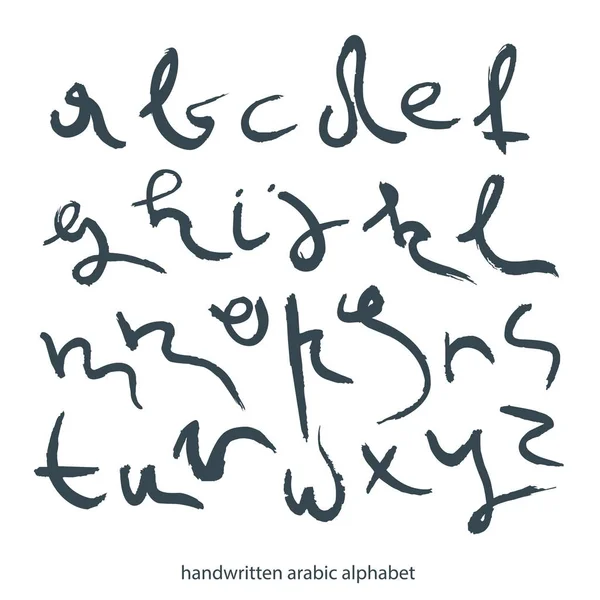 Conjunto Vetores Alfabeto Fonte Letras Pretas Minúsculas Manuscritas Estilo Árabe — Vetor de Stock