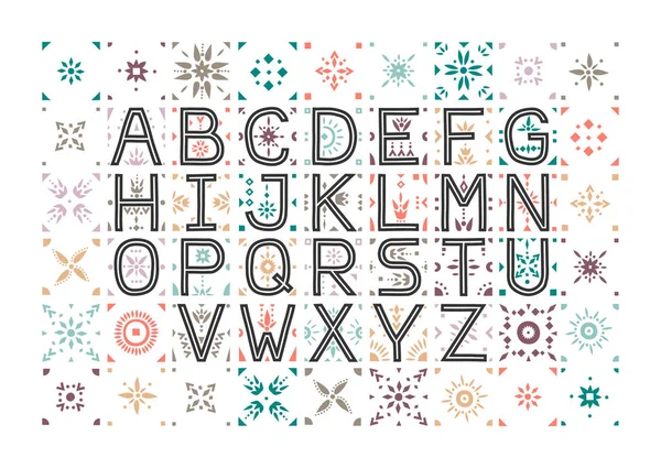 Alfabeto Capital Vectorial Letras Decorativas Con Espacio Negativo Estampado — Archivo Imágenes Vectoriales