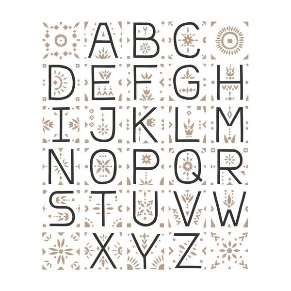 Alfabeto Capital Vectorial Letras Decorativas Con Espacio Negativo Estampado — Vector de stock