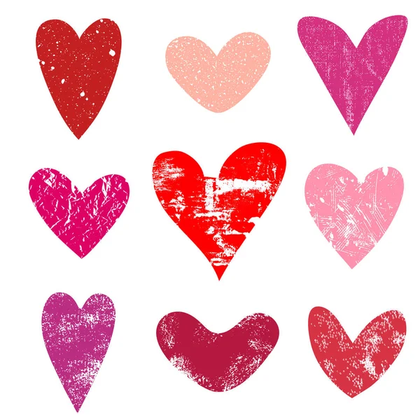 Vector Set Hand Drawn Hearts Grunge Textures — Stock Vector