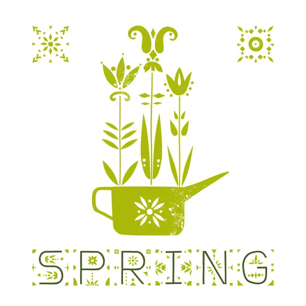 Ilustração Vetorial Primavera Três Flores Ornamentais Estilo Étnico Crescendo Fora —  Vetores de Stock