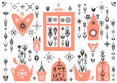 Vektör bahar poster halk İskandinav tarzı.