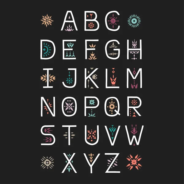Vektör görüntü alfabesi. Büyük siyah bir arka plan rengi flowal desenlerle süslü harfler.