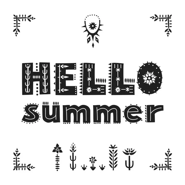 Affiche Graphique Vectorielle Avec Lettrage Hello Summer Lettres Motifs — Image vectorielle