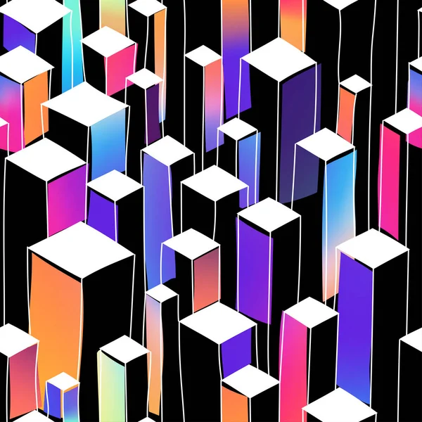 Vektör Dikişsiz el değiştirdi sıvı degrade dolgulu izometrik gökdelenlerin desen çekilmiş.