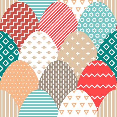 Vektör Paskalya Dikişsiz desen renkli düz yumurta hatching ile.