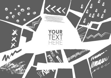 Siyah çokgenler ve beyaz zemin üzerine fırça izleri yapılmış bir vektör afiş kavramı.