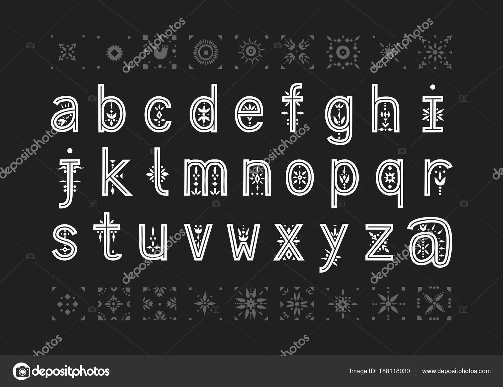 Vector Lowercase Alphabet Decorative Letters Patterned Negative