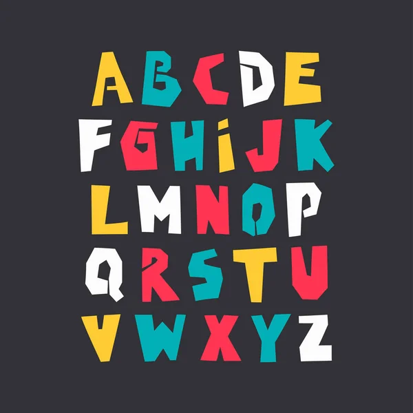 Alphabet Moderne Coloré Vectoriel Majuscule Découper Police Papier Sur Fond — Image vectorielle