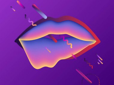 Vektör sıvı sıvı dudaklar ve geometrik desen ile. Trendy posterler, afişler, kart şablonları için.