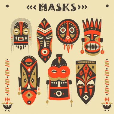 Vektör toplama Afrika maskeleri çizilmiş, Totem, muska.
