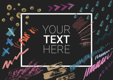 Fırçalar siyah bir arka plan üzerinde renkli izleri yapılmış bir vektör afiş kavramı.