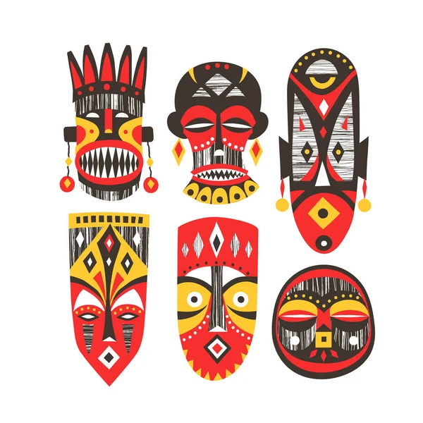 Vektoros Gyűjtemény Ból Afrikai Maszkok Kézzel Rajzolt Textúrák — Stock Vector