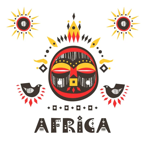 Affiche Dessinée Main Avec Masque Africain Lettrage Afrique — Image vectorielle