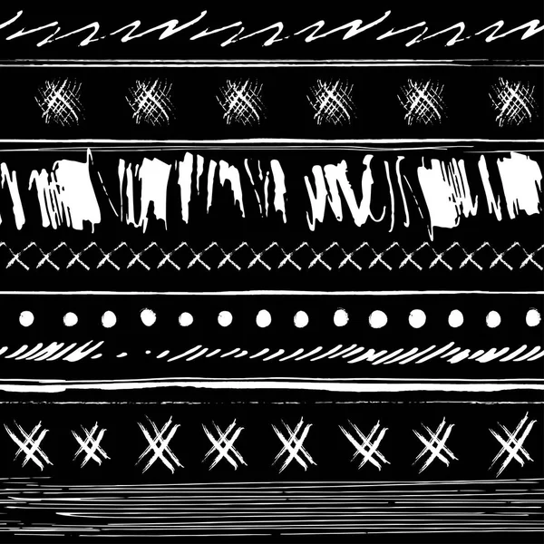 Векторный Полосатый Бесшовный Рисунок Выполненный Чернильными Мазками Мазками Племенном Стиле — стоковый вектор