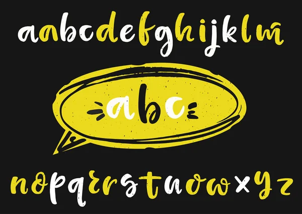 Alphabet Stylo Brosse Vectorielle Manuscrite Jaune Blanc Minuscule Sur Fond — Image vectorielle
